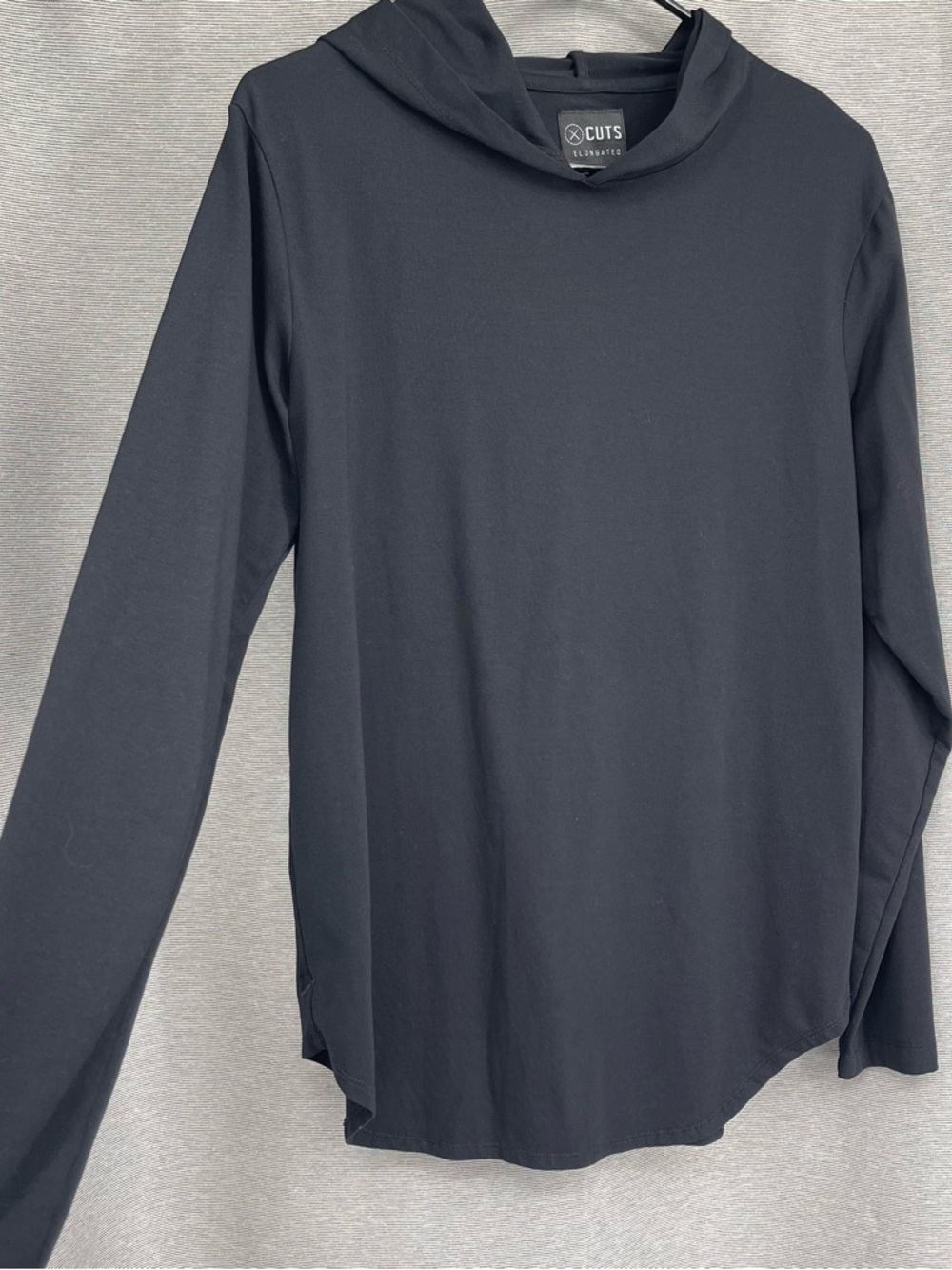 Cuts Elongated Black Hooded Long Sleeve Shirt Athleisure Elevated Basics Casual